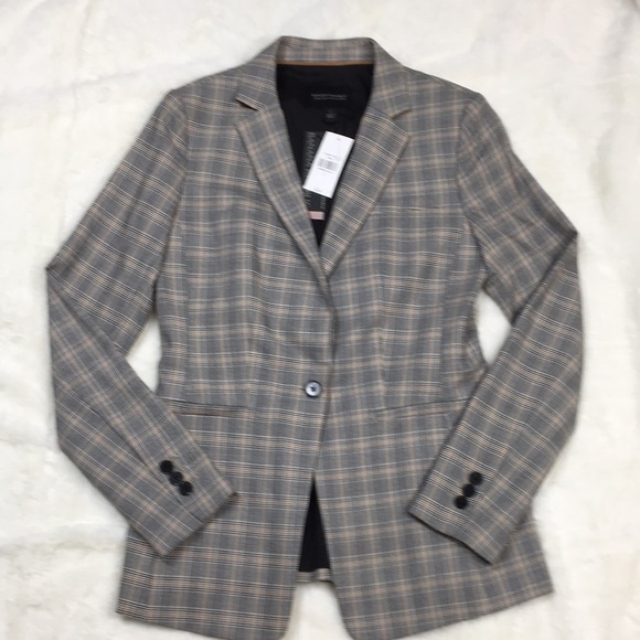 NWT Banana Republic 2 Jacket Plaid Black White Gold $139.99 Trending Boyfriend - Picture 2 of 8